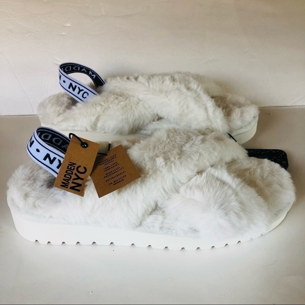 Madden NYC Women’s Faux Fur Crossband Slingback Platform Slides slippers 11 - Picture 4 of 9